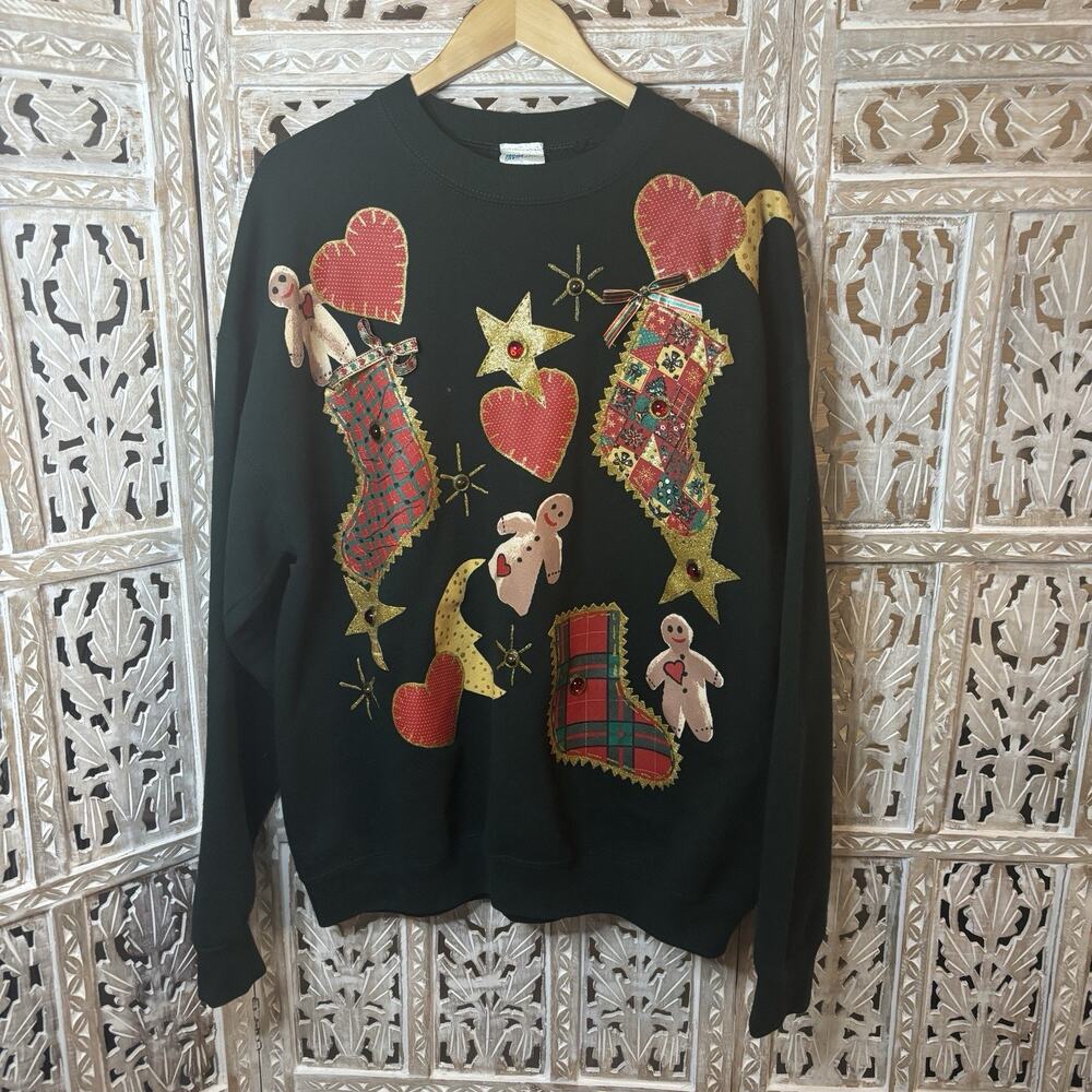 Vintage 80/90's Women's Sweatshirt Christmas Holiday Winter Gingerbread Granny